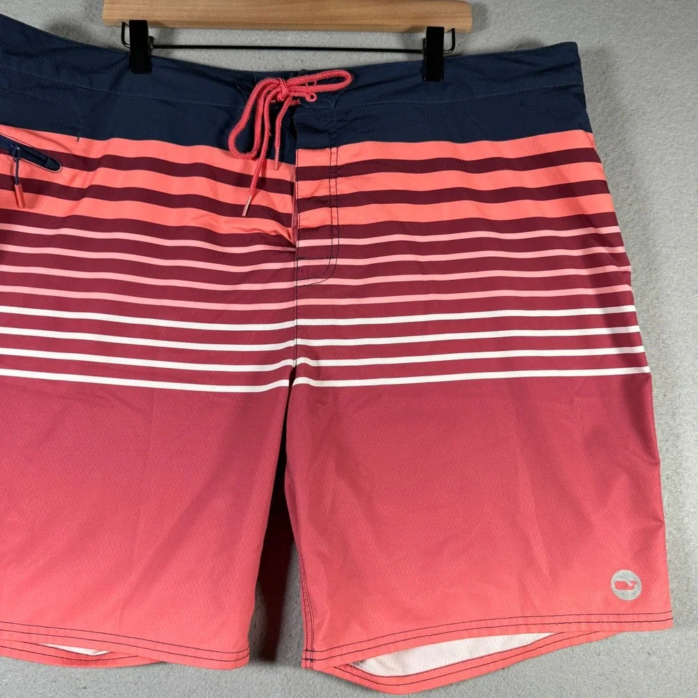Vineyard Vines Mens 42‎ Striped Gradient Board Shorts Coral Burgundy Navy Blue